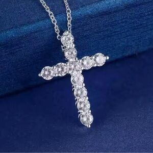 Elegant Silver Crystal Cross Necklace